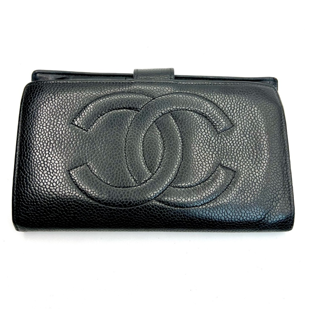 Chanel Black Caviar Leather Kiss Lock Wallet